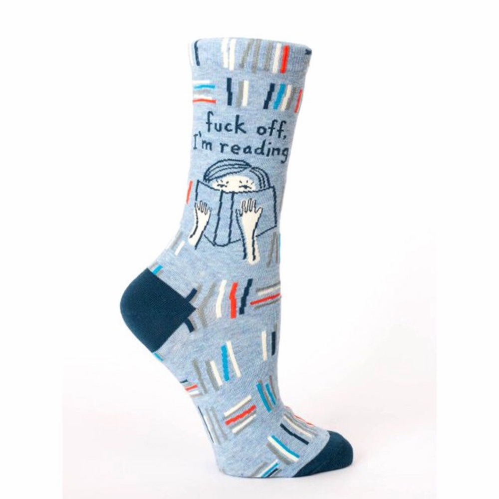 Blue Q Light Blue 'I'm Reading' Novelty Crew Socks with Navy Accents